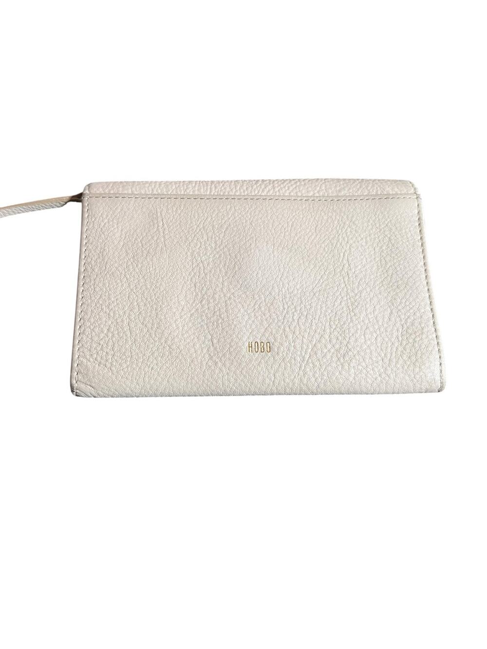 Hobo Fuse Off-White Pebbled Leather Envelope Minimalist Wallet Clutch